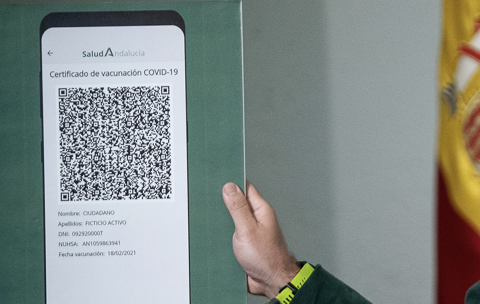 Ejemplo de código QR que certifica la pauta completa de vacunación contra el covid.