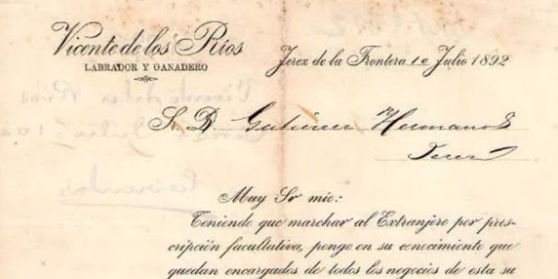 Documento de Vicente de los Ríos en el que cuenta que, por motivos médicos, ha de marchar al extranjero.