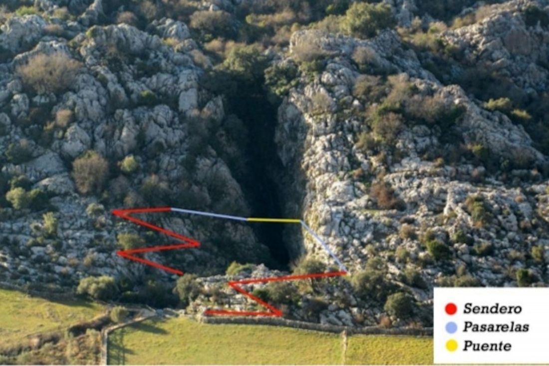 La sima de Villaluenga, con un boceto del proyecto.