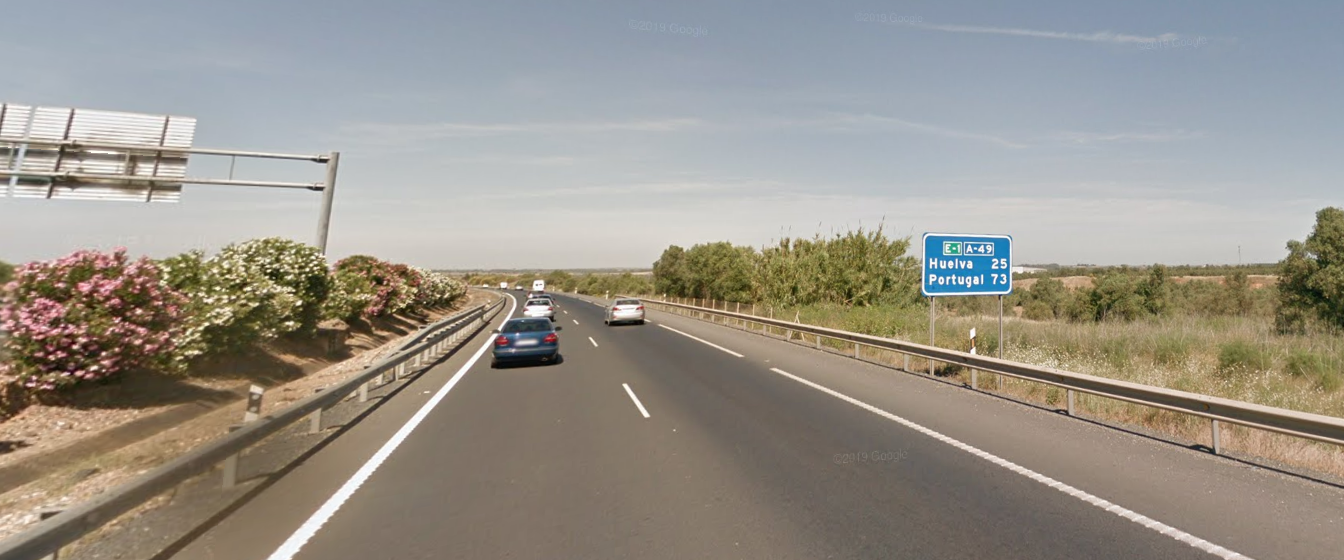 La autovía A-49 (Sevilla-Portugal) en una imagen de Google Maps.