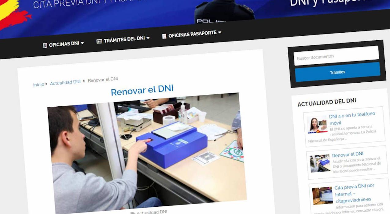 Imagen de la falsa web para renovar el DNI.