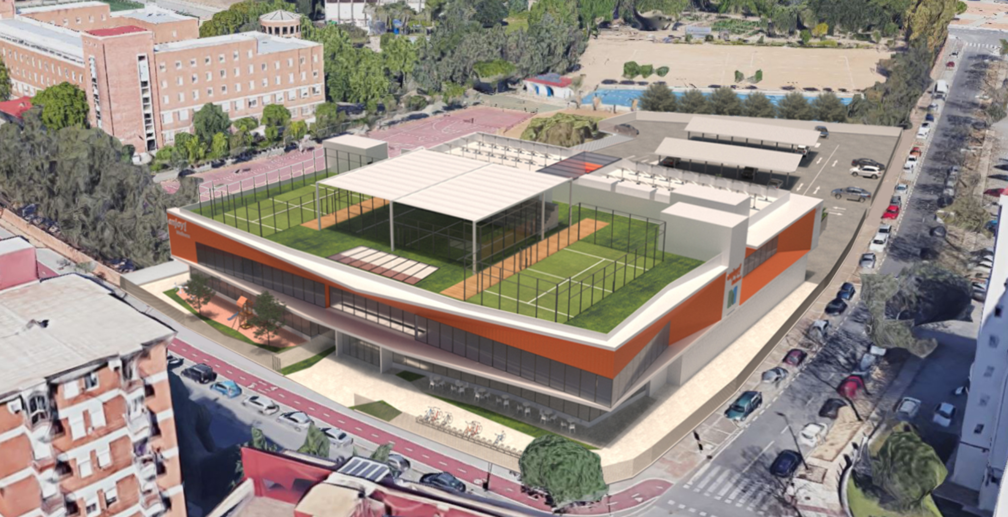 El espacio deportivo que se construirá en los Marianistas de Jerez, en una recreación.