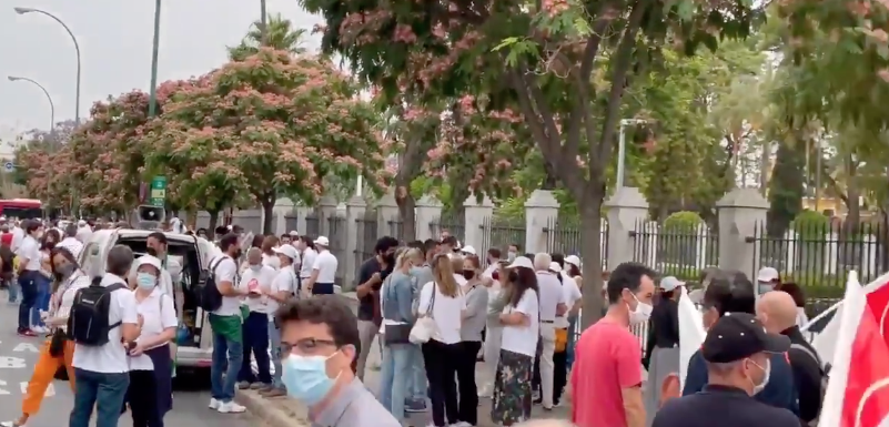 Un momento de la manifestación de trabajadores de Abengoa.
