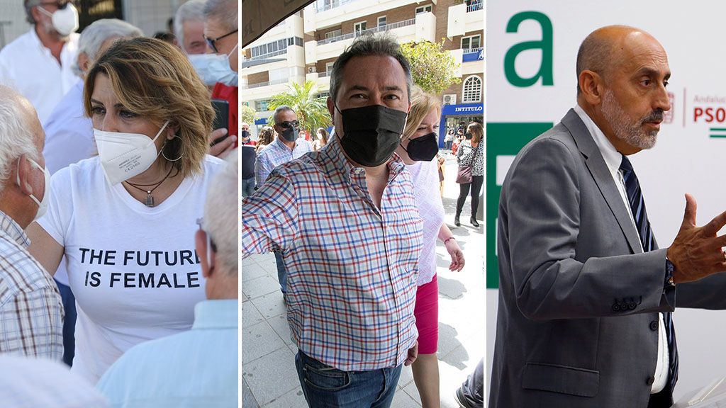 Díaz, Espadas e Hierro, en un montaje de Canal Sur con los tres candidatos a las primarias del PSOE-A.