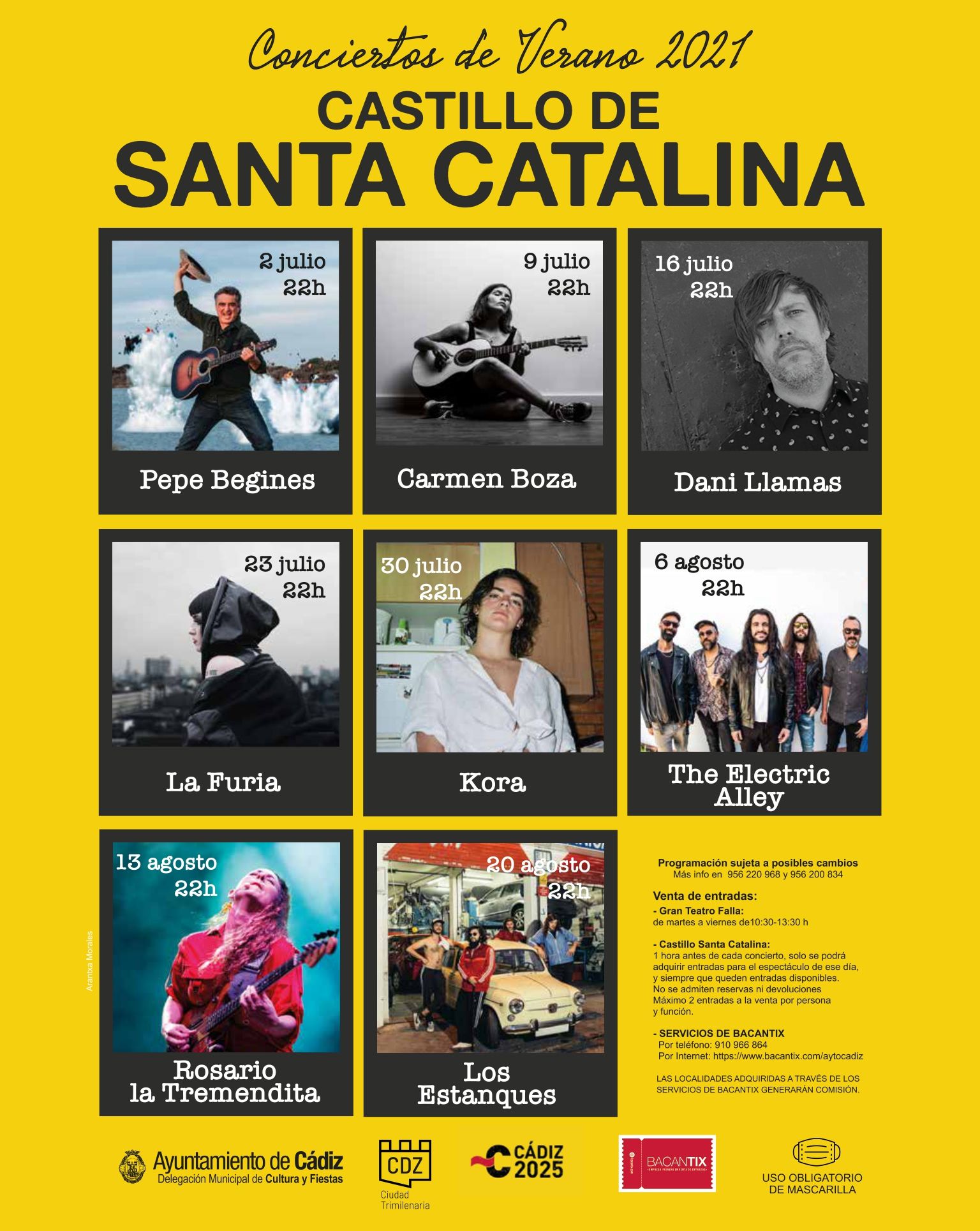 Cartel de conciertos en el Castillo de Santa Catalina. 
