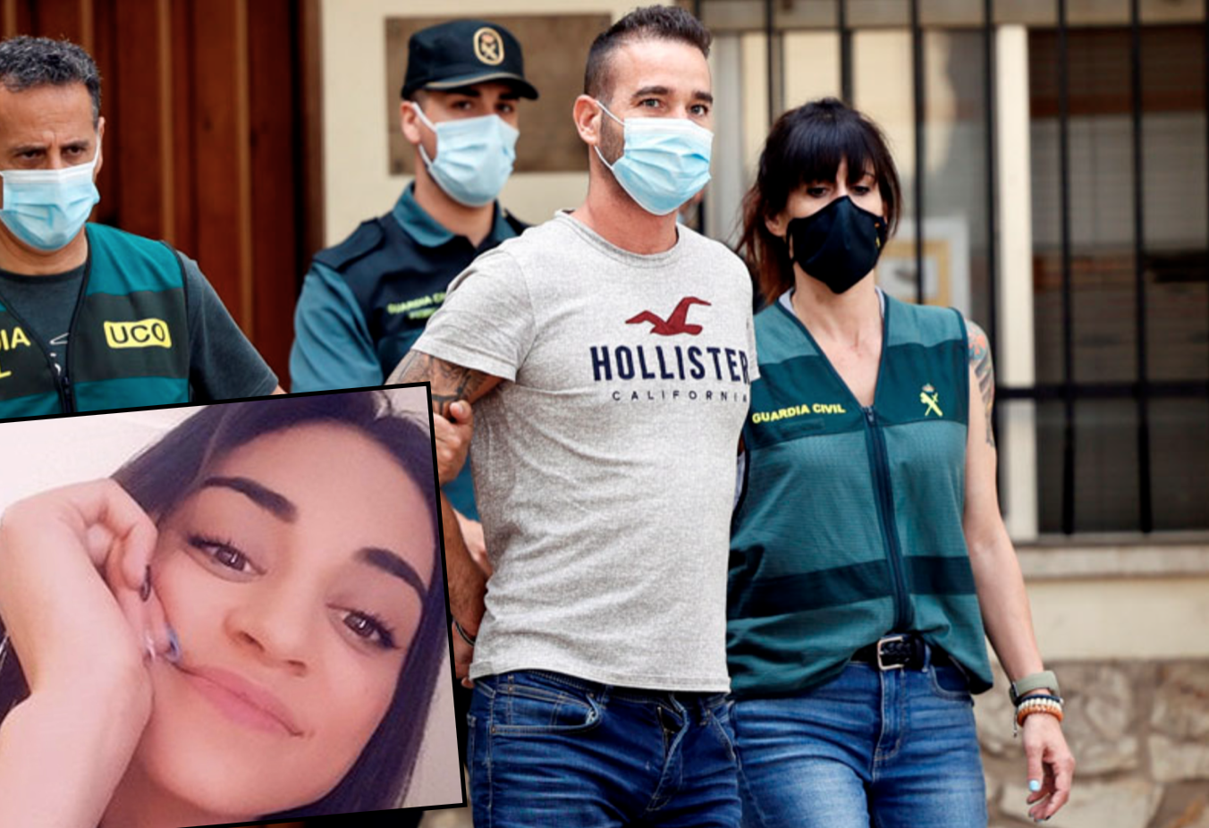 Una imagen de Wafaa y la de su asesino tras ser conducido por agentes de la Guardia Civil.
