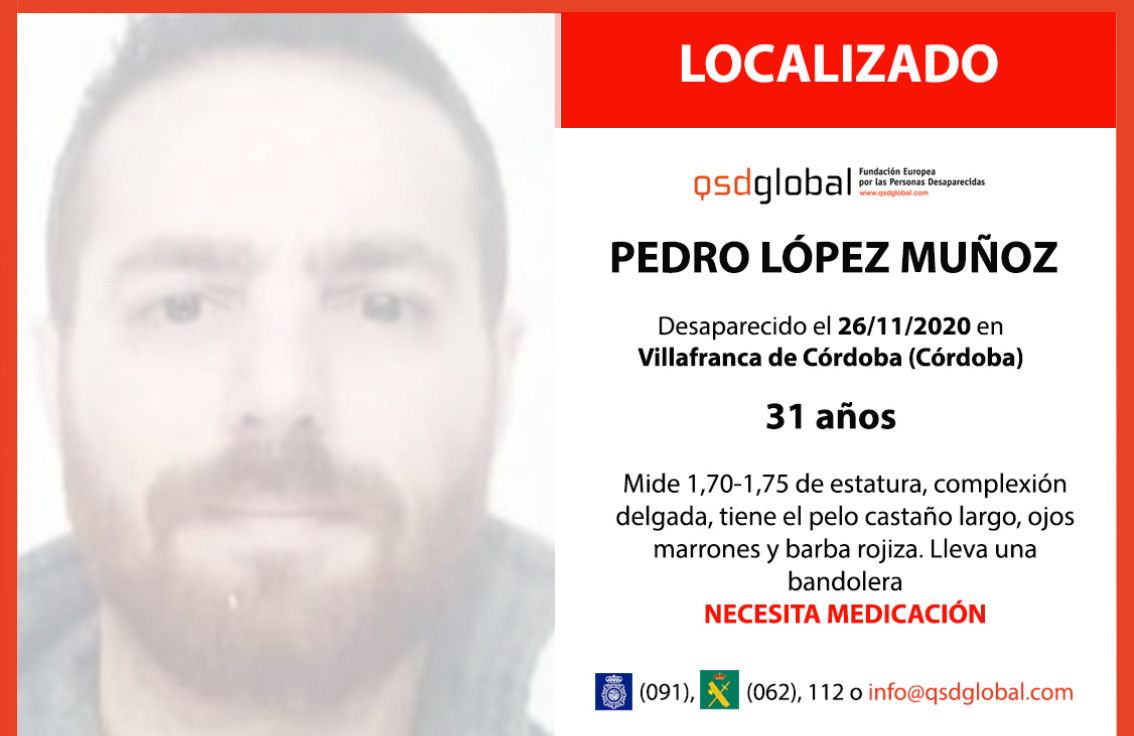 Pedro López Muñoz, localizado tras 7 meses desaparecido en Córdoba.
