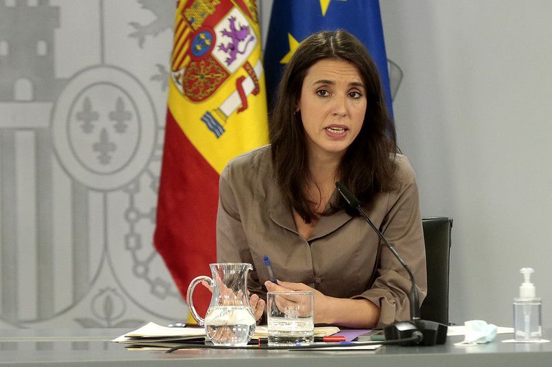 La ministra de Igualdad, Irene Montero, una de las líderes de Podemos, en rueda de prensa.