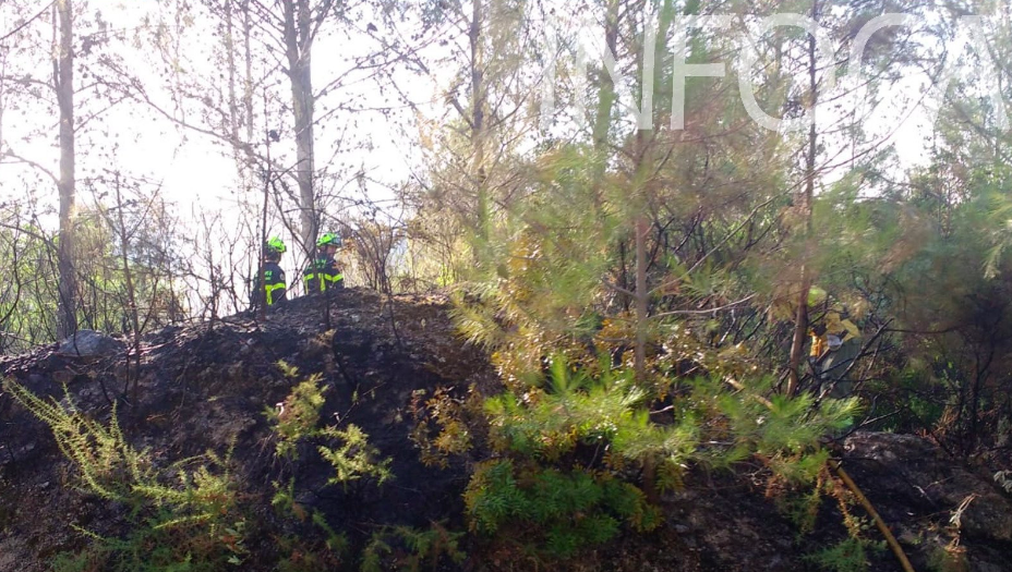 Bomberos, en El Bosque, tras la extinción del fuego. FOTO: INFOCA