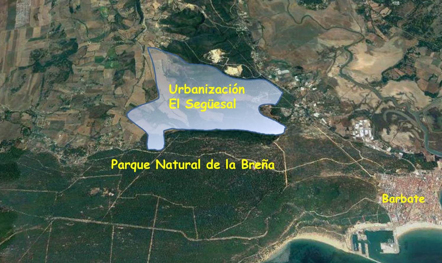Plano de la ubicación del macroproyecto previsto en El Següesal, en Barbate.