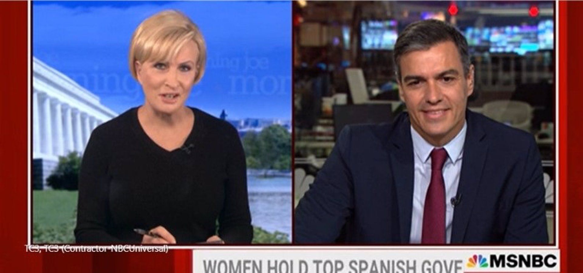 El presidente del Gobierno, Pedro Sánchez, en una entrevista en la cadena estadounidense MSNBC.