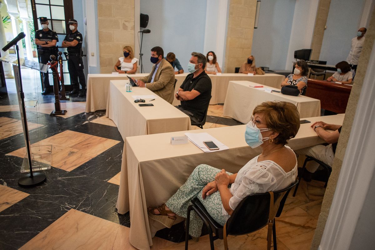 Nueva distribución de los concejales en el salón de plenos del Ayuntamiento de Jerez, en el pasado pleno de julio.