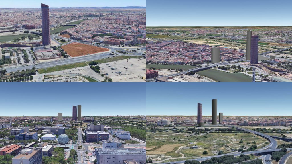 El proyecto de los dos nuevos rascacielos en Sevilla, junto a Torre Sevilla, en La Isla de la Cartuja. FOTO: HI RETAIL. El proyecto de los dos nuevos rascacielos en Sevilla, junto a Torre Sevilla, en La Isla de la Cartuja. FOTO: HI RETAIL.