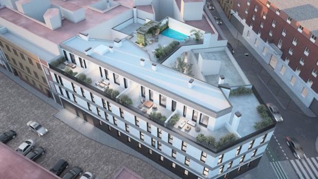 Una imagen del edificio proyectado en Triana, que pretende transformar un viejo corral de vecinos en 22 viviendas de nueva planta con piscina.