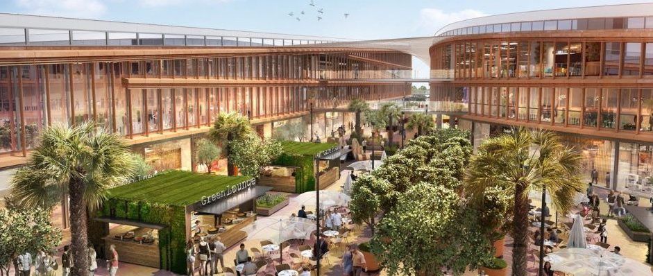 Recreación virtual del centro comercial de Torre Sevilla.