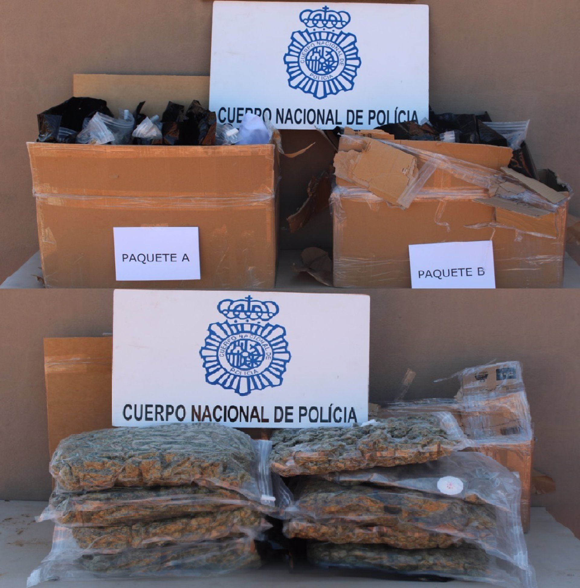 Los paquetes de marihuana incautados por la Guardia Civil