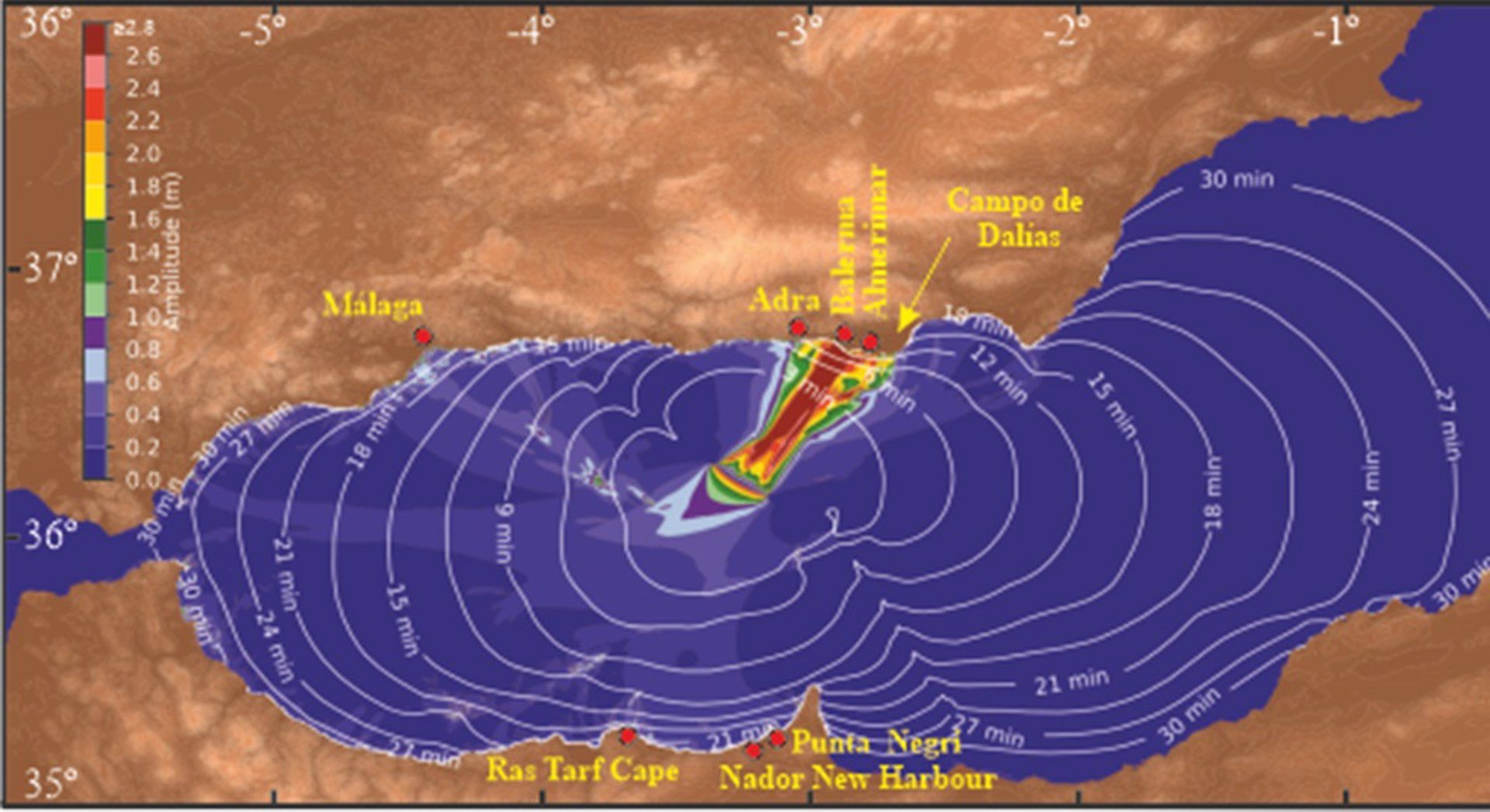 Modelo de representación de un posible terremoto de magnitud 7.