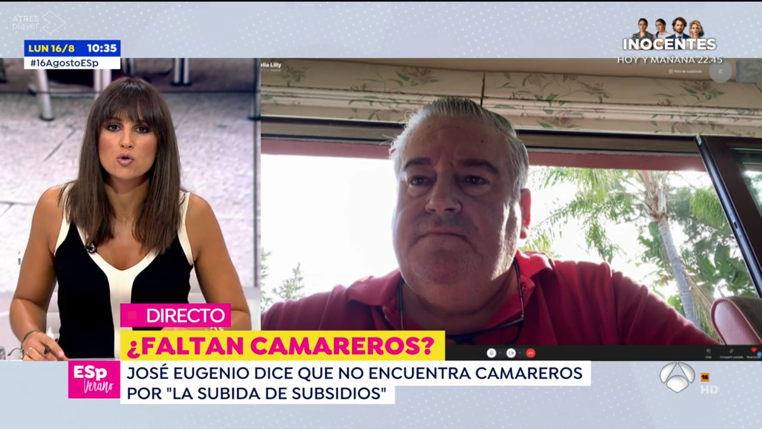 Un momento de la entrevista al hostelero en 'Espejo público'.