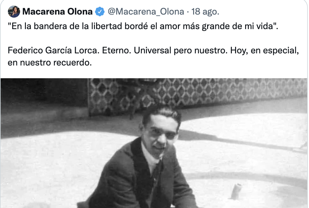 Macarena Olona dice que García Lorca votaría a Vox (y le llueven las críticas)