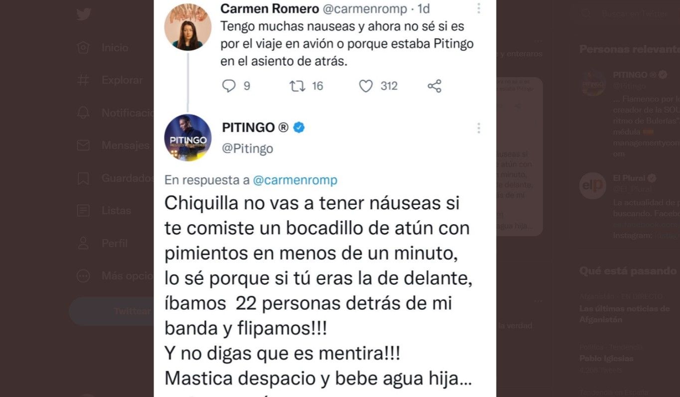 La respuesta viral de Pitingo en Twitter