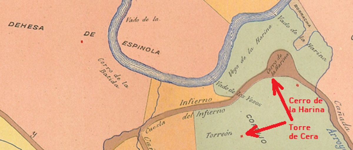 Plano de Adolfo López Cepero, 1904, de la zona situada entre el río Guadalete y el cortijo de Torrecera.