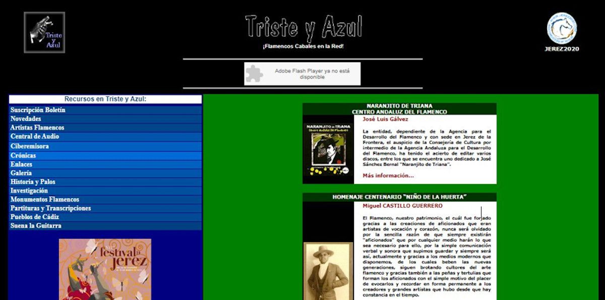 La web desaparecida “Triste y Azul”, el día 26 de febrero de 2010. Internet Archive.