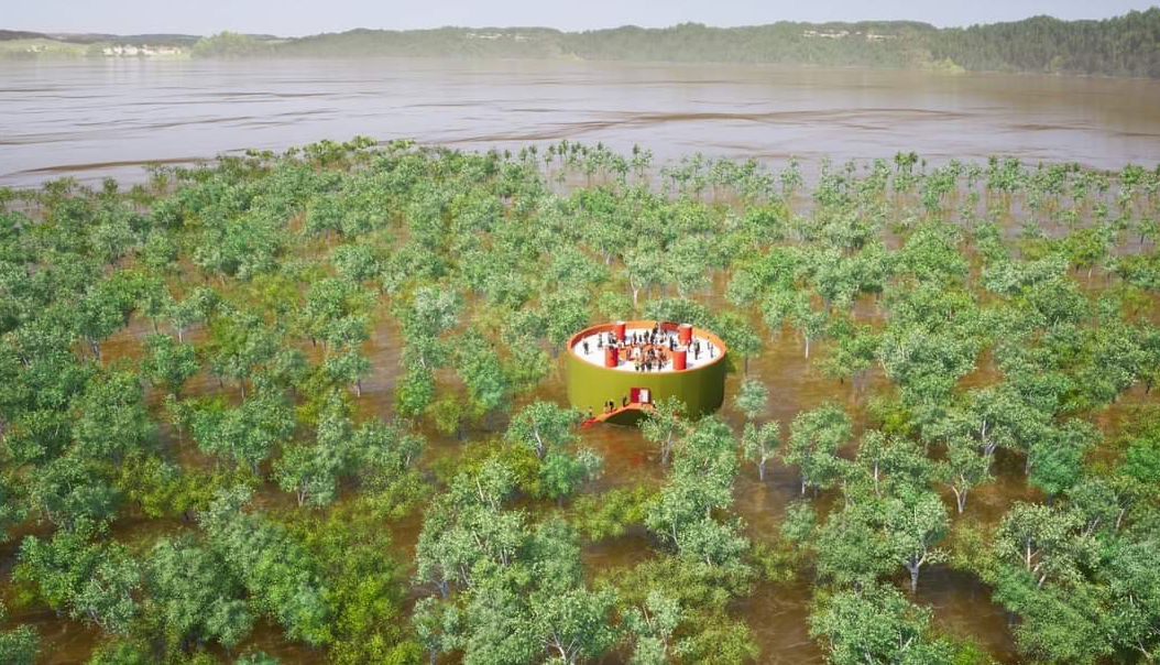 Una recreación de los 'círculos de vida' sobre un terreno inundado tras un tsunami.