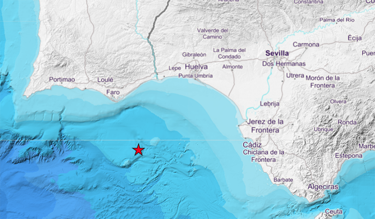 Lugar en el mapa del epicentro del terremoto en el Golfo de Cádiz.
