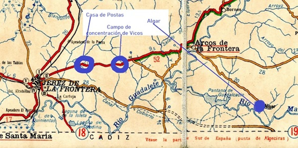 Mapa sobre la ubicación de la fosa de Torremelgarejo en Jerez.