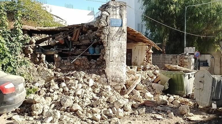 Uno de los derrumbes provocados por el terremoto en la isla de Creta.