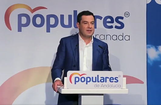 Juan Manuel Moreno Bonilla durante la comparecencia para anunciar su candidatura.   TWITTER