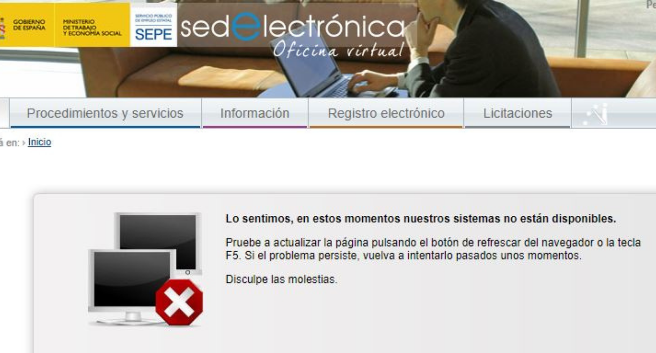Una imagen demasiado habitual al acceder a la plataforma del SEPE