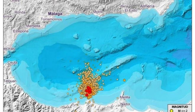Imagen de los movimientos sísmicos en el mar de Alborán.