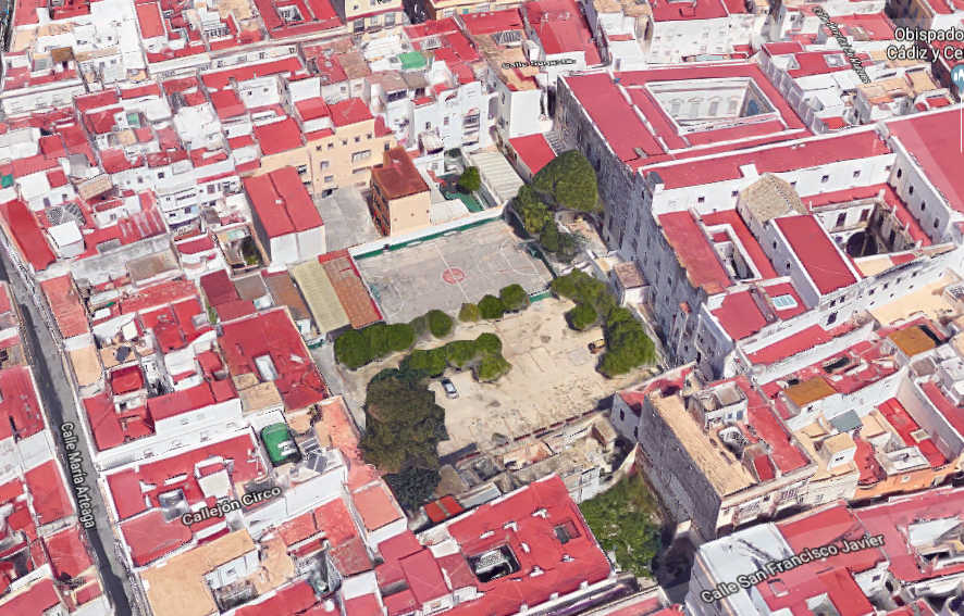 Imagen aérea de la parte trasera del Hospital de Mujeres.