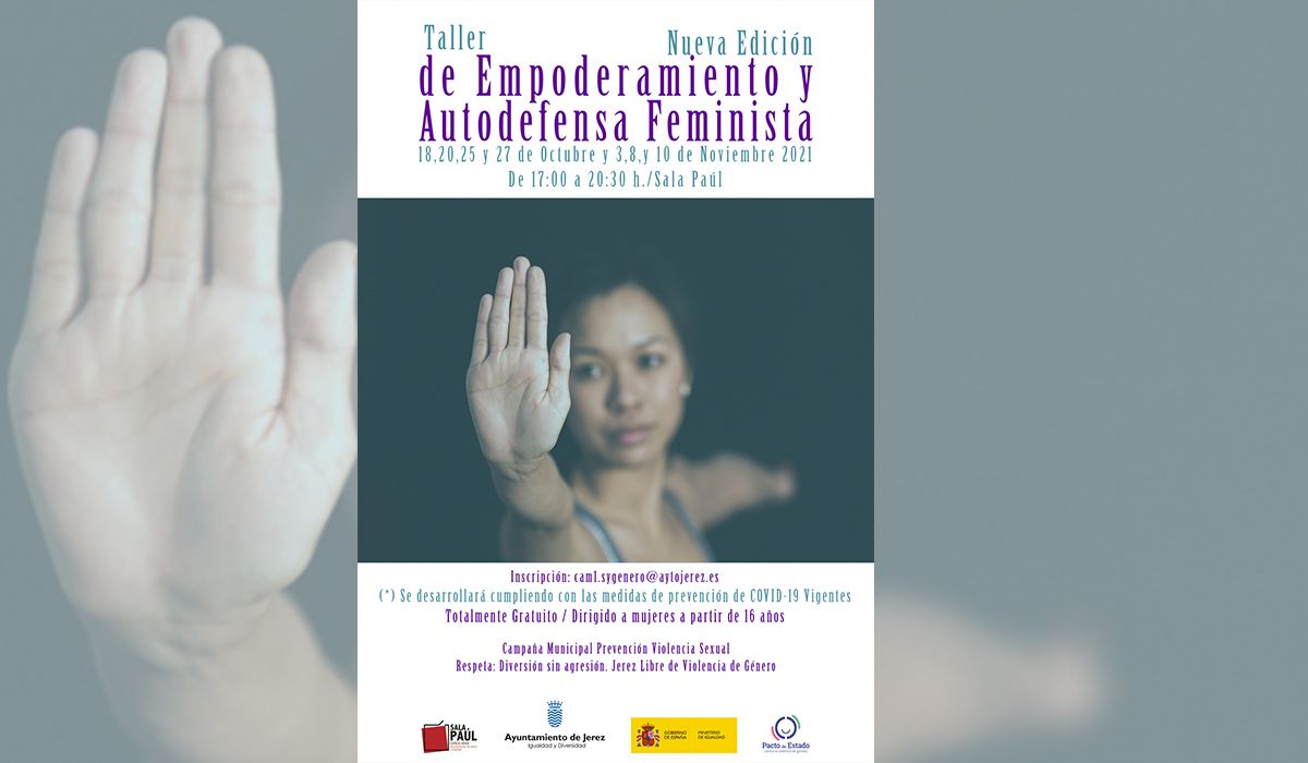 Cartel de los nuevos talleres de empoderamiento y autodefensa feminista impulsados por el Ayuntamiento de Jerez.