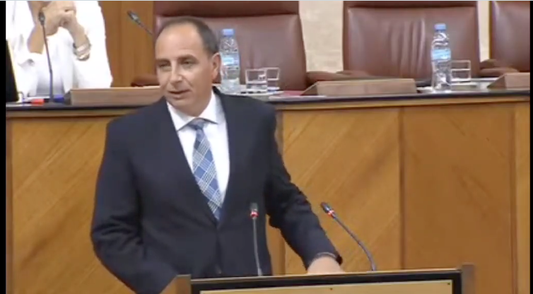 Francisco Ocaña, parlamentario andaluz de Vox por Granada, en la tribuna del Parlamento.