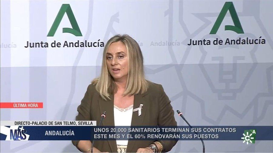 Imagen de los informativos de Canal Sur y su rótulo sobre los despidos de sanitarios.