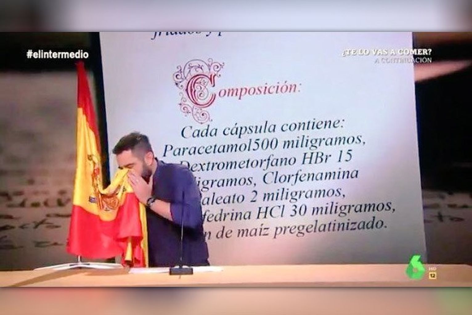 El humorista Dani Mateos durante su sketch en el programa El Intermedio de La Sexta. 