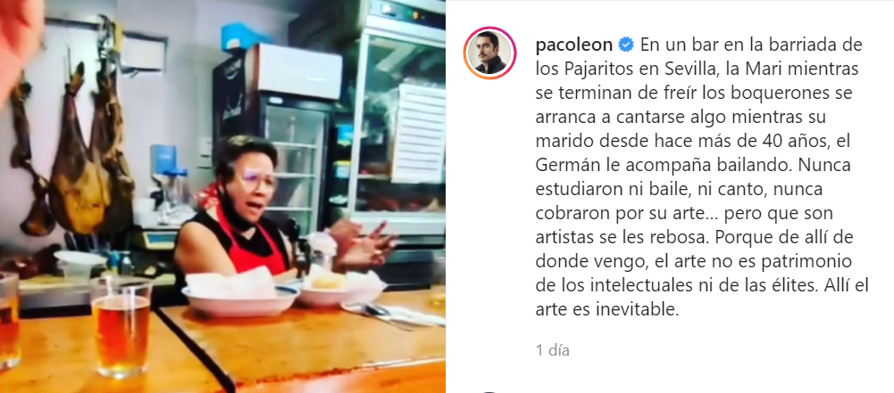 Paco León reivindica el arte en Andalucía con un post sobre un bar en Sevilla