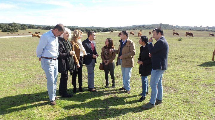 José Ortiz, Antonio Sanz, Pilar Lobato, Pilar Pintor, Juan Pablo Arriaga, Teófila Martínez y otros dirigentes 'populares', en la finca. 