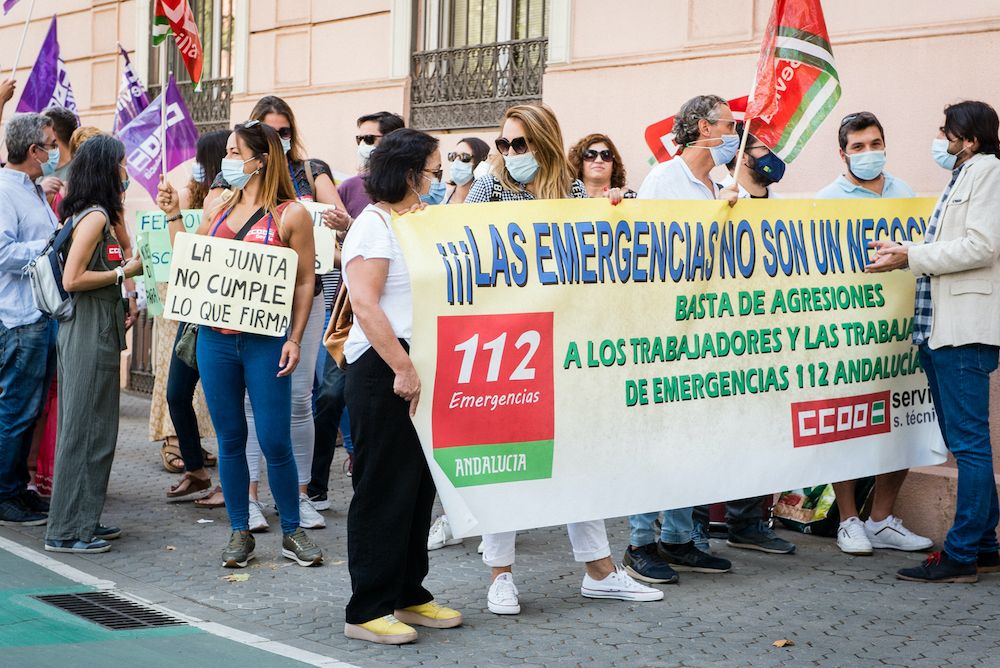 Una protesta de la plantilla de Emergencias 112 Andalucía, en una imagen de archivo.