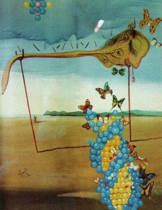 'Paisaje con mariposas (El gran masturbador en un paisaje surrealista con ADN)' (1957), de Salvador Dalí.