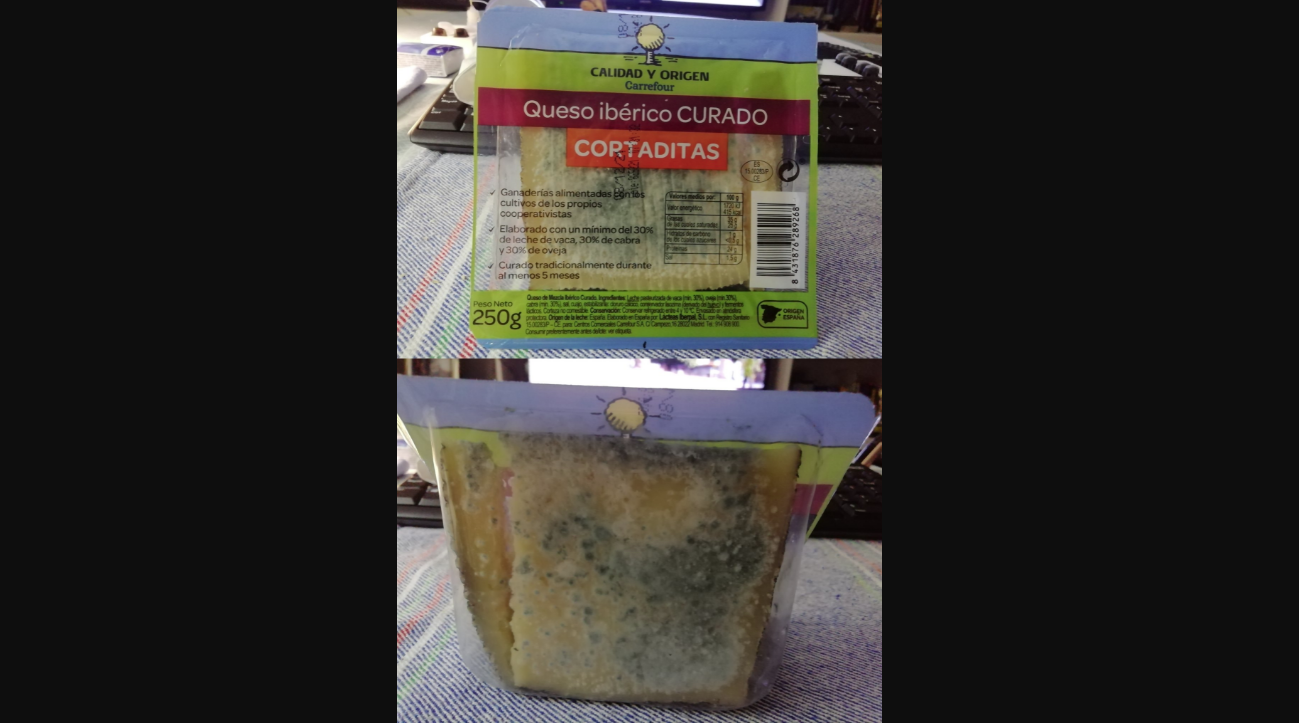 Estado del queso ibérico curado de marca blanca de Carrefour.