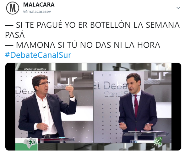 Uno de los tuits de Malacara, sobre el debate de Canal Sur. 