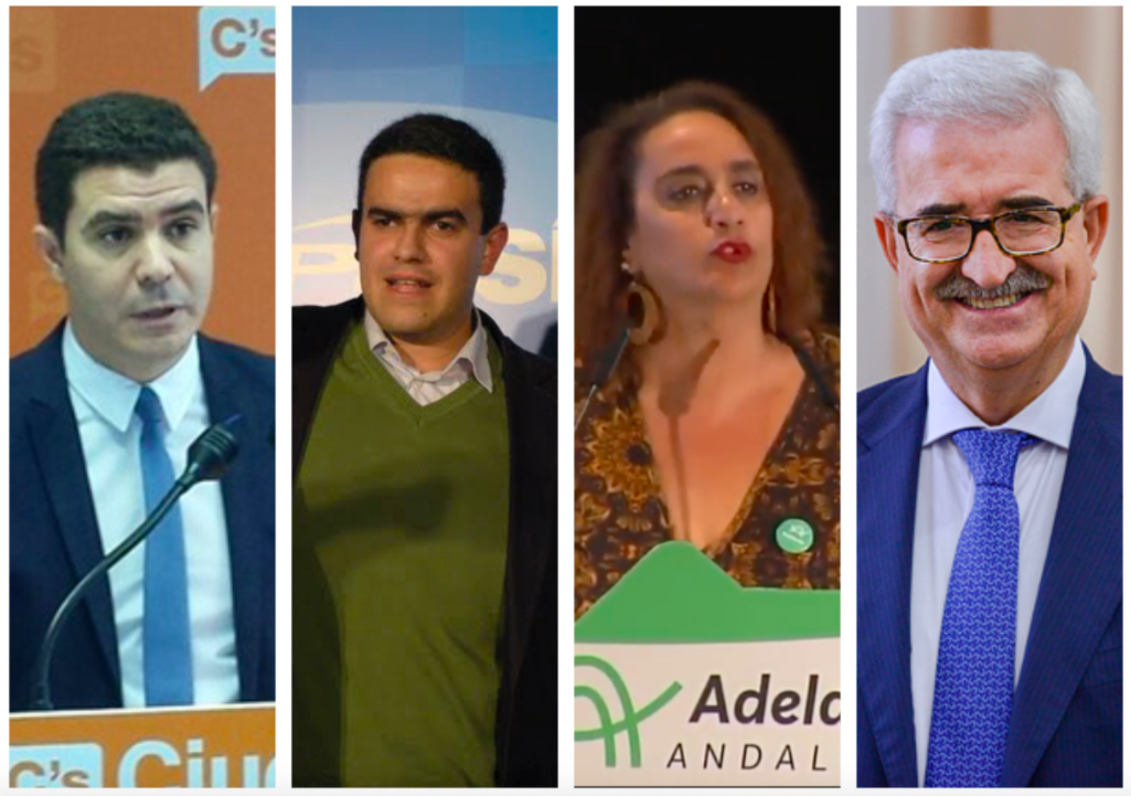 De izquierda a derecha: Sergio Romero (Cs), José Ortiz (PP), Ángela Aguilera (Adelante Andalucía) y Jiménez Barrios (PSOE).