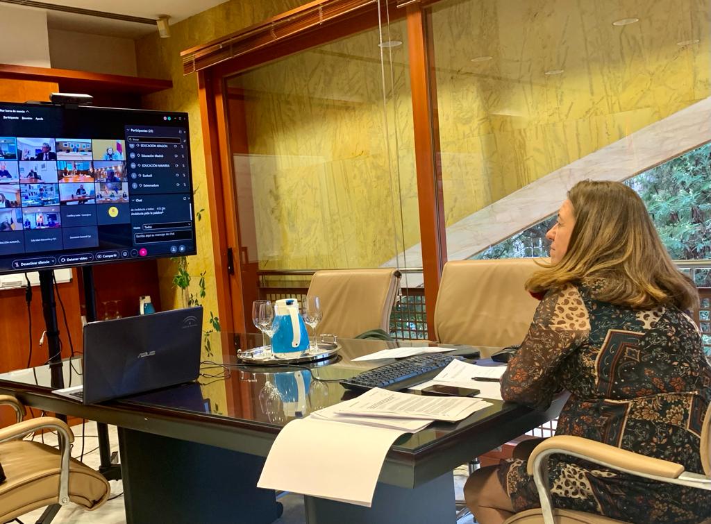 La viceconsejera de Educación y Deporte de la Junta de Andalucía, María del Carmen Castillo, en una reunión hablando del modelo de guarderías.