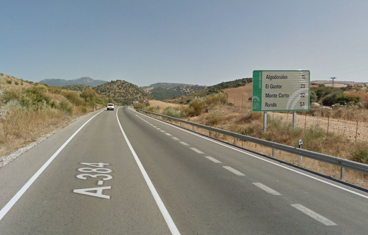 Un tramo de  la A-384 Jerez-Antequera en Google Maps.