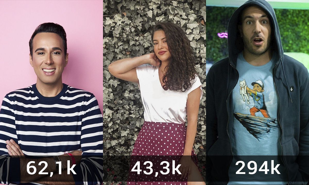 Los 'influencers' gaditanos Álvaro Kruse, África Benítez y Diego Villalba, con su número de seguidores en Instagram.