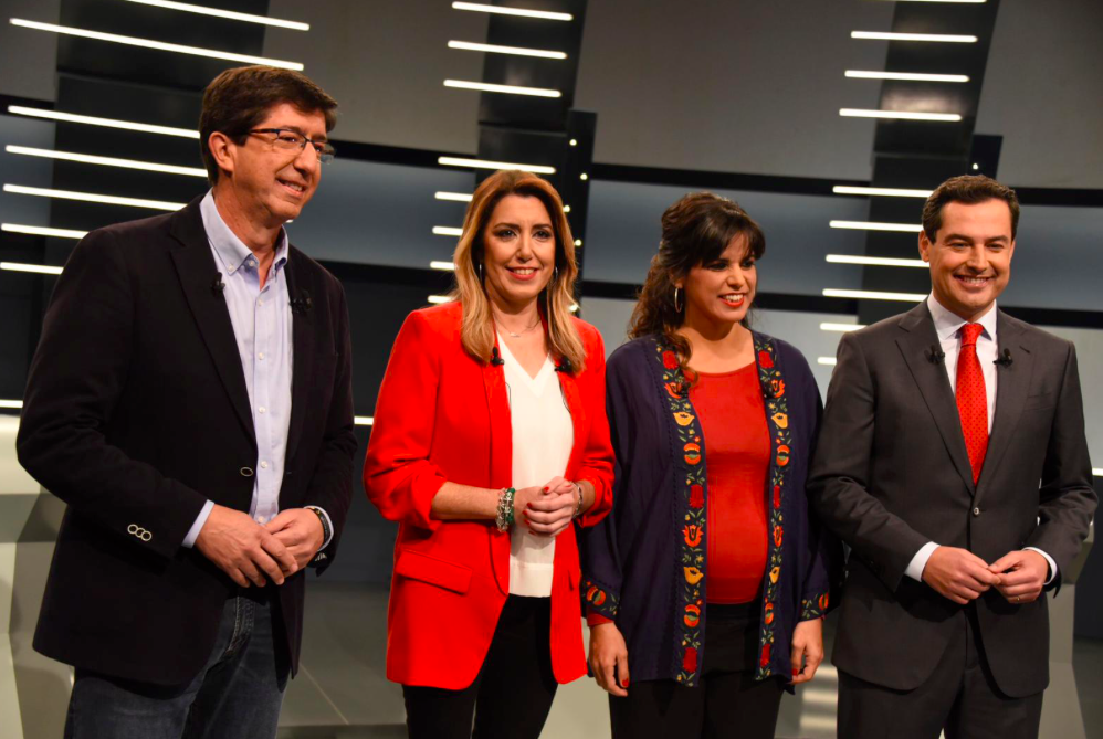Juan Marín, Susana Díaz, Teresa Rodríguez y Juanma Moreno en el debate a cuatro de RTVE. FOTO: PSOE ANDALUZ. 