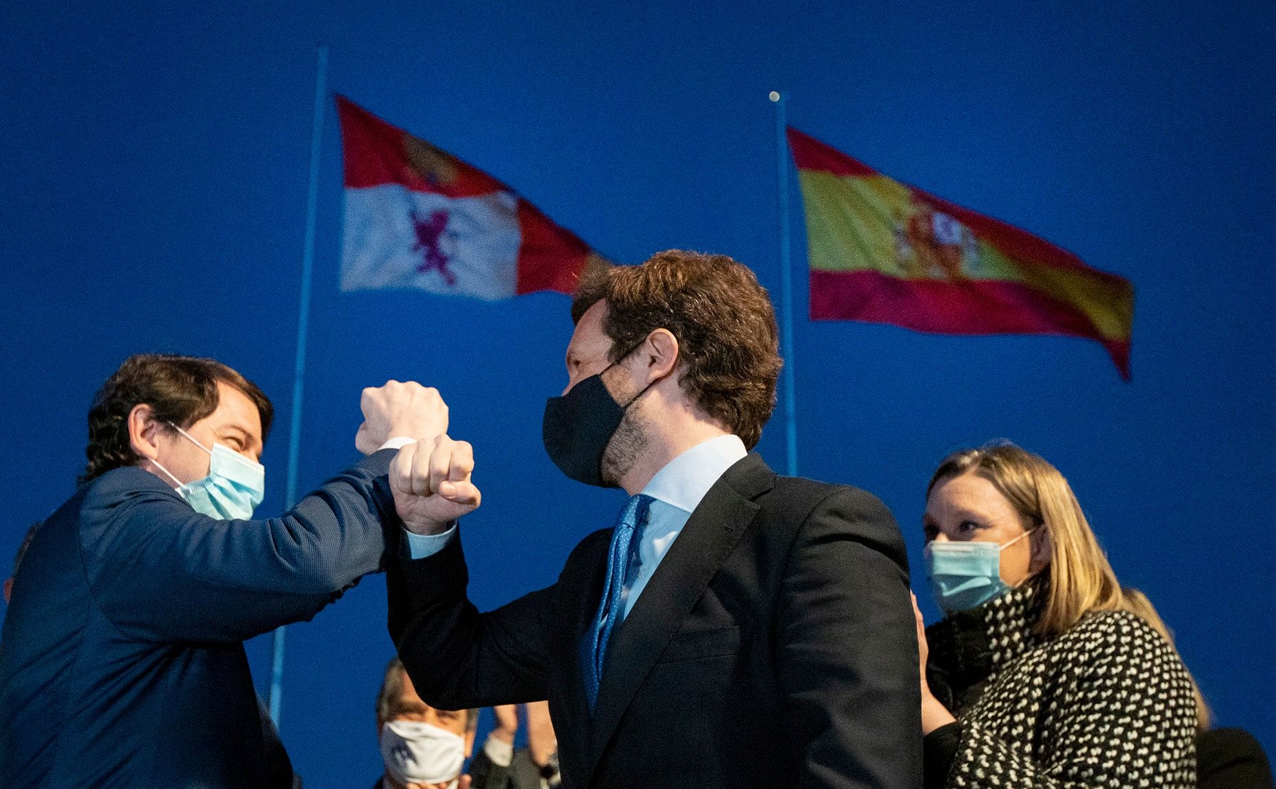 El líder del PP, Pablo Casado, con el candidato en Castilla y León, Alfonso Fernández Mañueco.